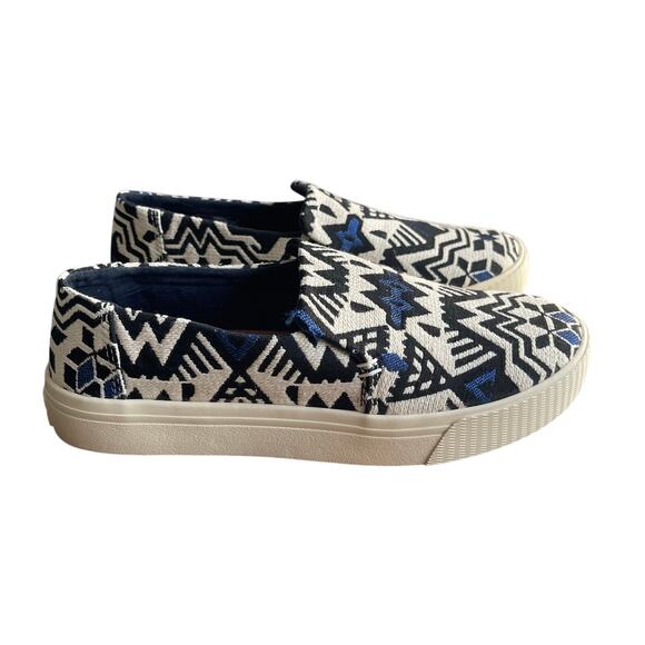 Toms Shoes Womens 6.5 Navy Embroidered Aztec Sunset Stellar Slip-on Flat - Picture 1 of 14